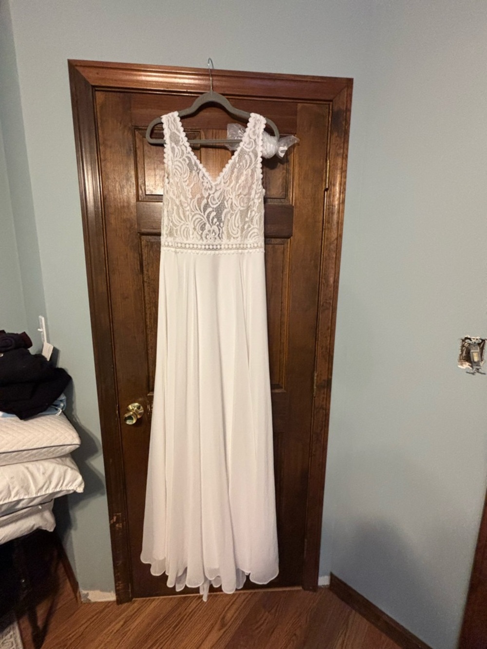 Ivory Lace Bodice Chiffon A-Line Dress